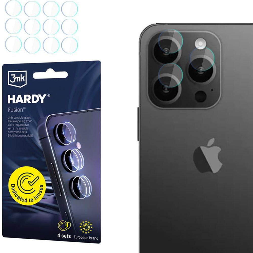 4x Szkło hybrydowe na soczewki aparatu, 3mk Hardy Fusion Lens Protection do iPhone 15 Pro Max