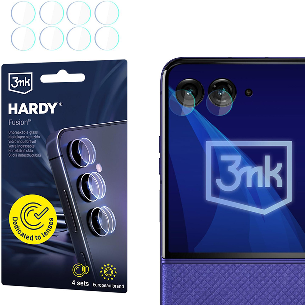 4x Szkło hybrydowe na soczewki aparatu, 3mk Hardy Fusion Lens Protection do Motorola Razr 70