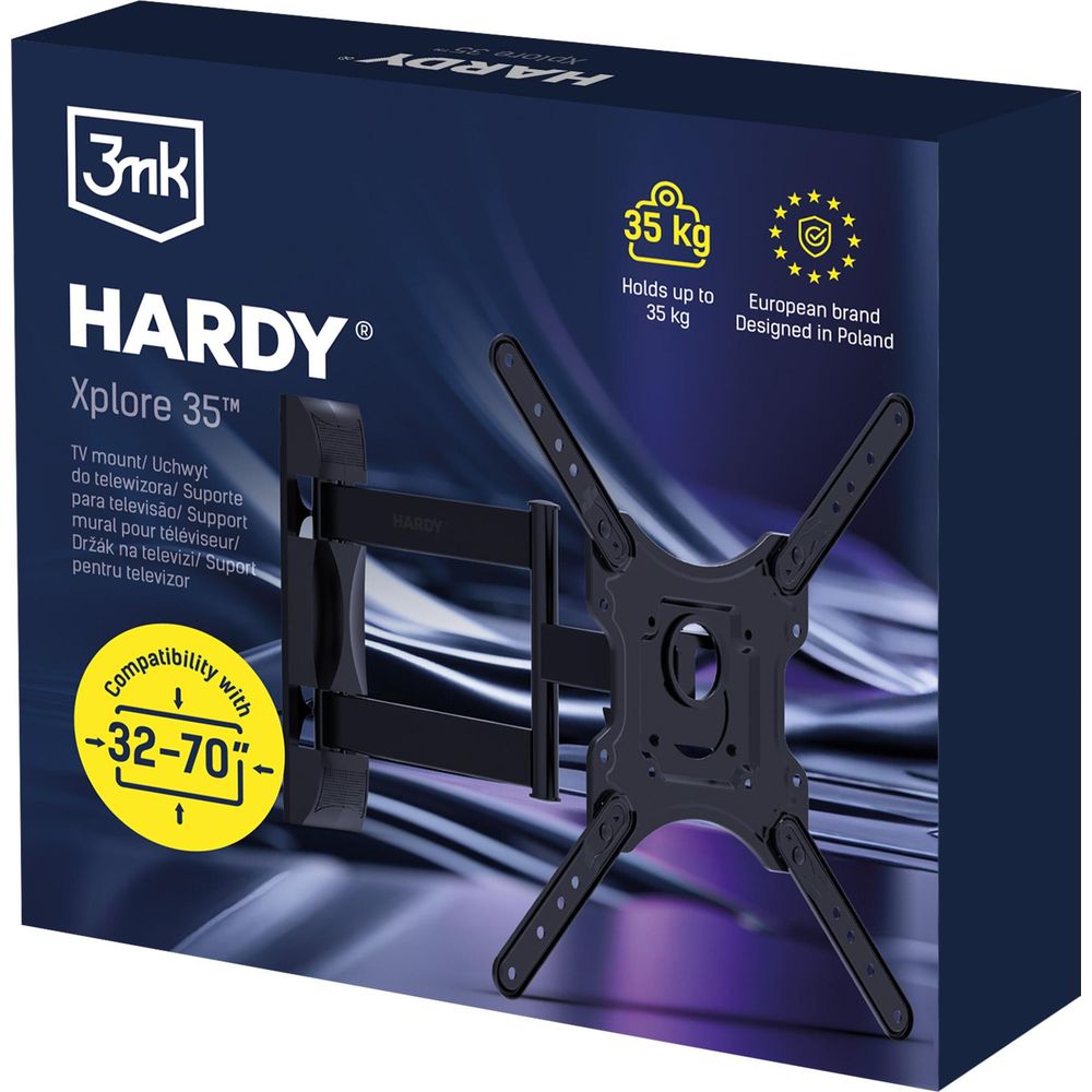 3mk Hardy Xplore 35, regulowany uchwyt VESA do telewizora, stabilny, precyzyjny, ścienny, ergonomiczny, czarny