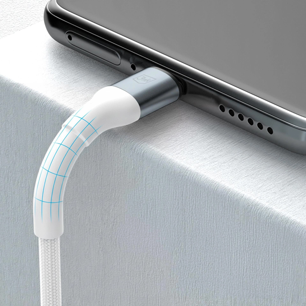 3mk Hyper Cable, ergonomiczne złącza i szybka synchronizacja, nowoczesny, biały