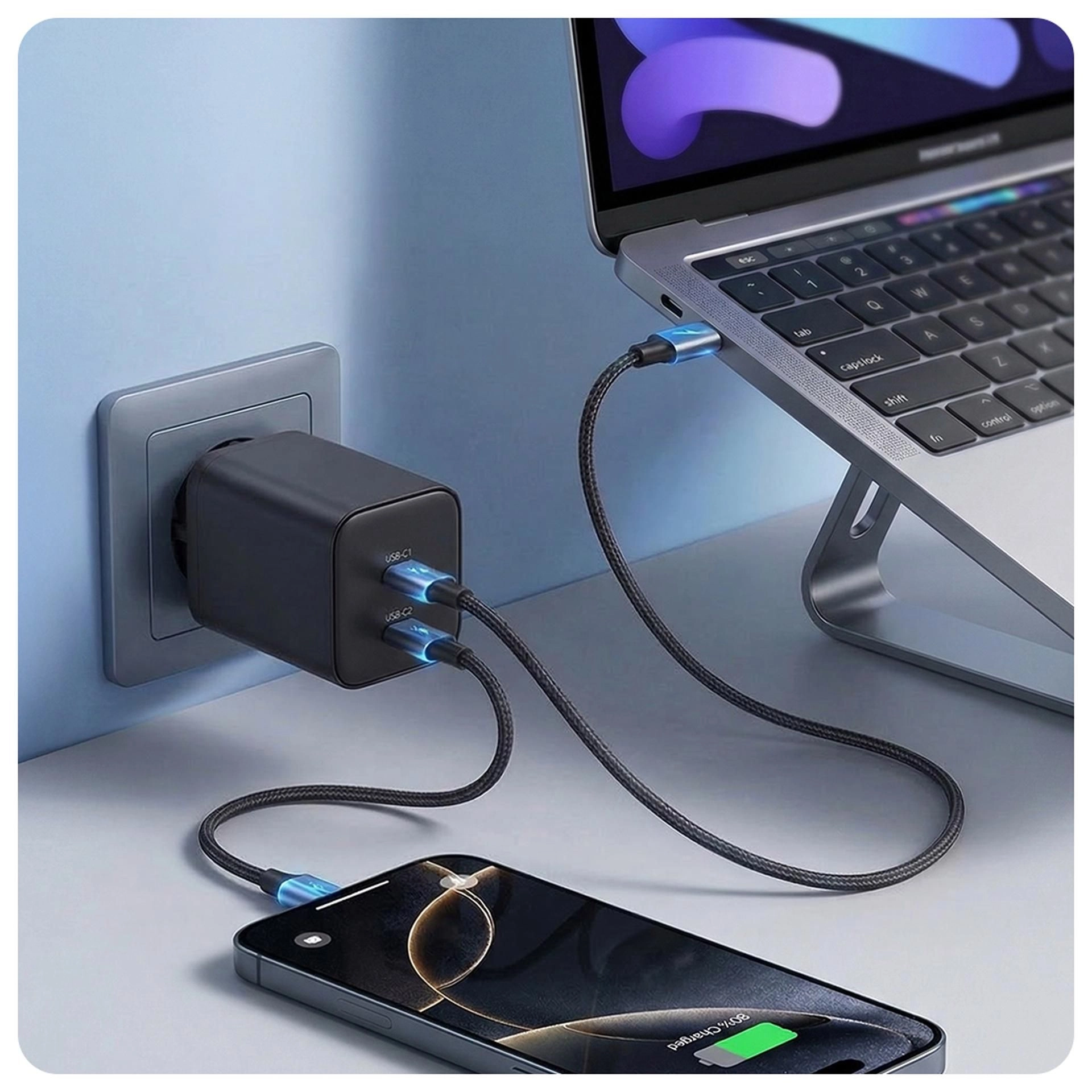 Ładowarka sieciowa GaN, 2x USB-C, PD 45W AVS, 3mk Hyper Charger, czarna