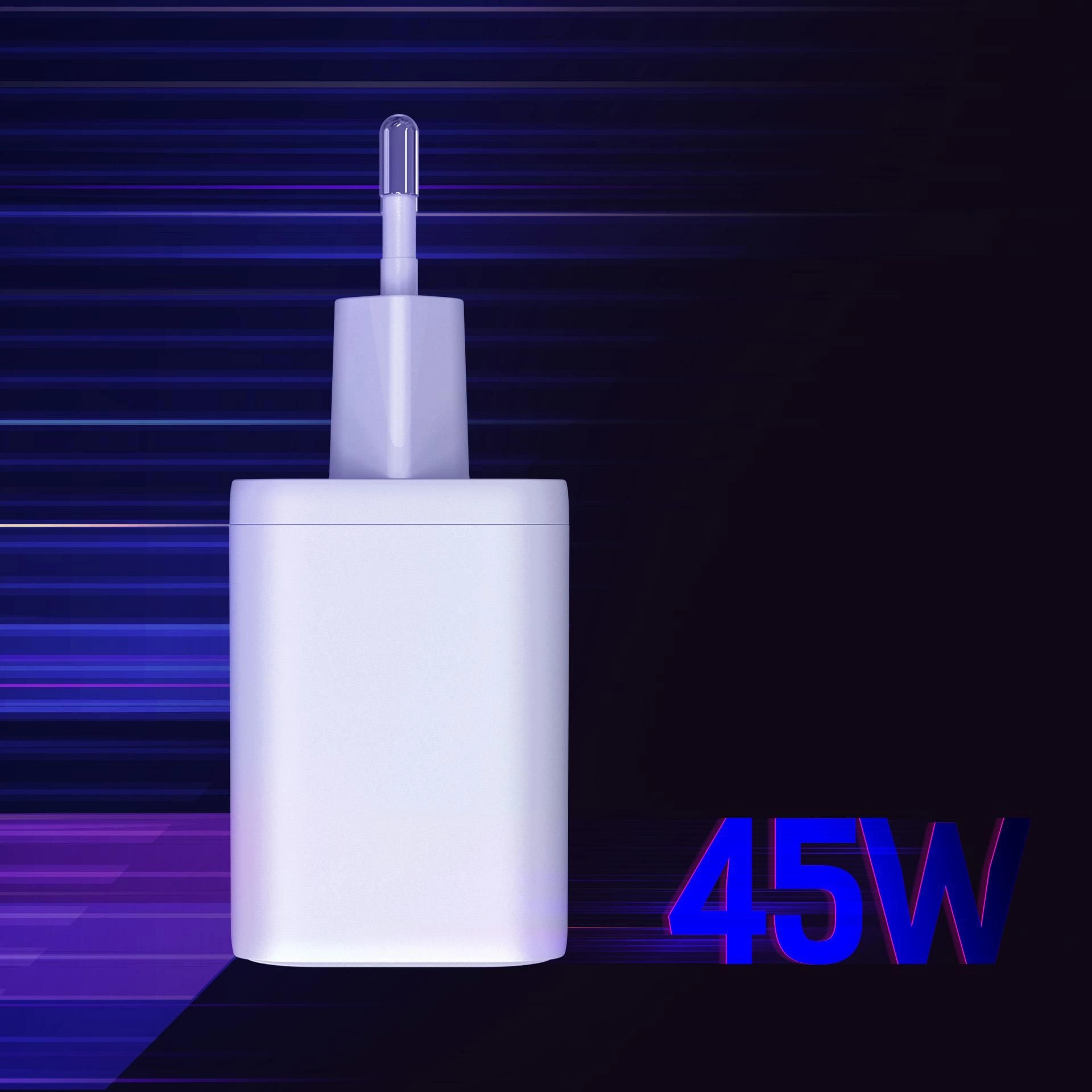 Ładowarka sieciowa GaN, 2x USB-C, PD 45W AVS, 3mk Hyper Charger, biała
