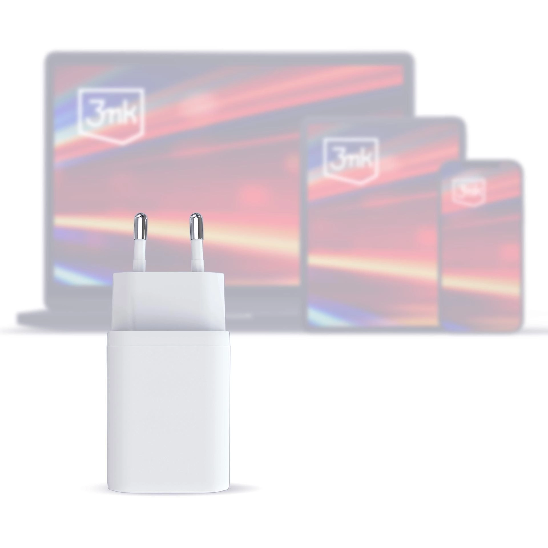 Ładowarka sieciowa GaN, 2x USB-C, PD 45W AVS, 3mk Hyper Charger, biała