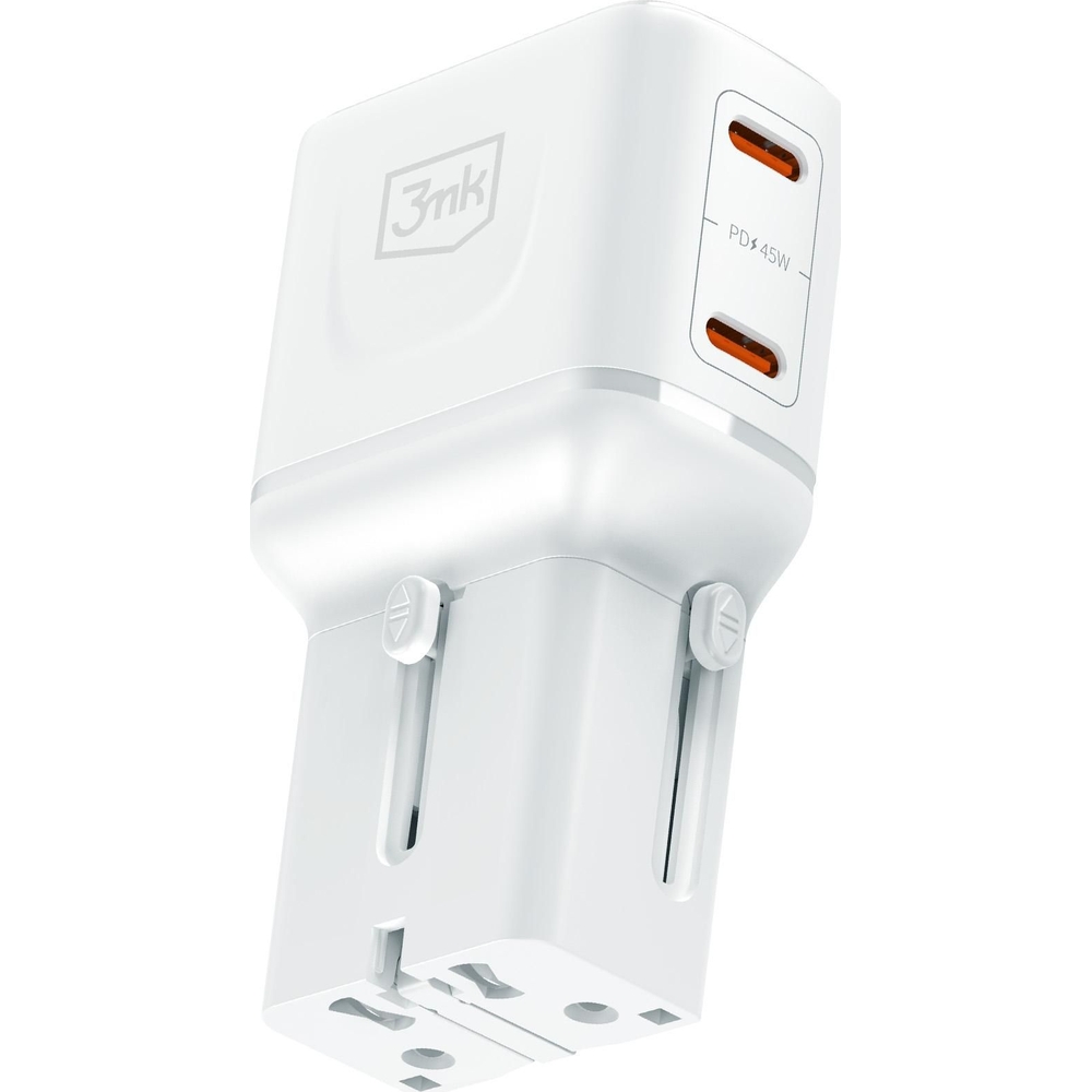 Adapter podróżny / ładowarka sieciowa 3mk incharge Globe 45W 2x USB-C PD QC4+ PPS - US/EU/AUS/UK, biała