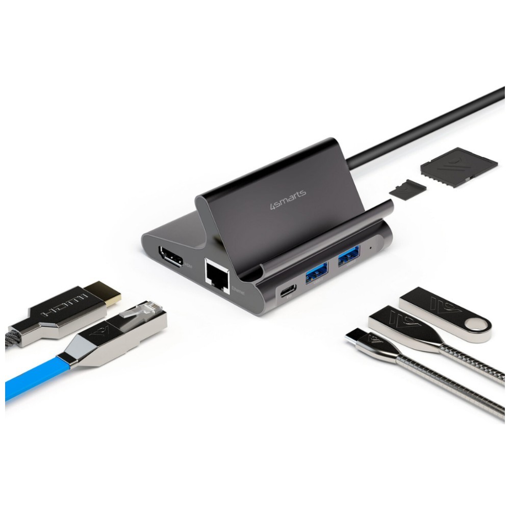Stacja dokująca 4smarts USB-C ze stojakiem, portami HDMI, Ethernet, USB-A i czytnikiem kart pamięci