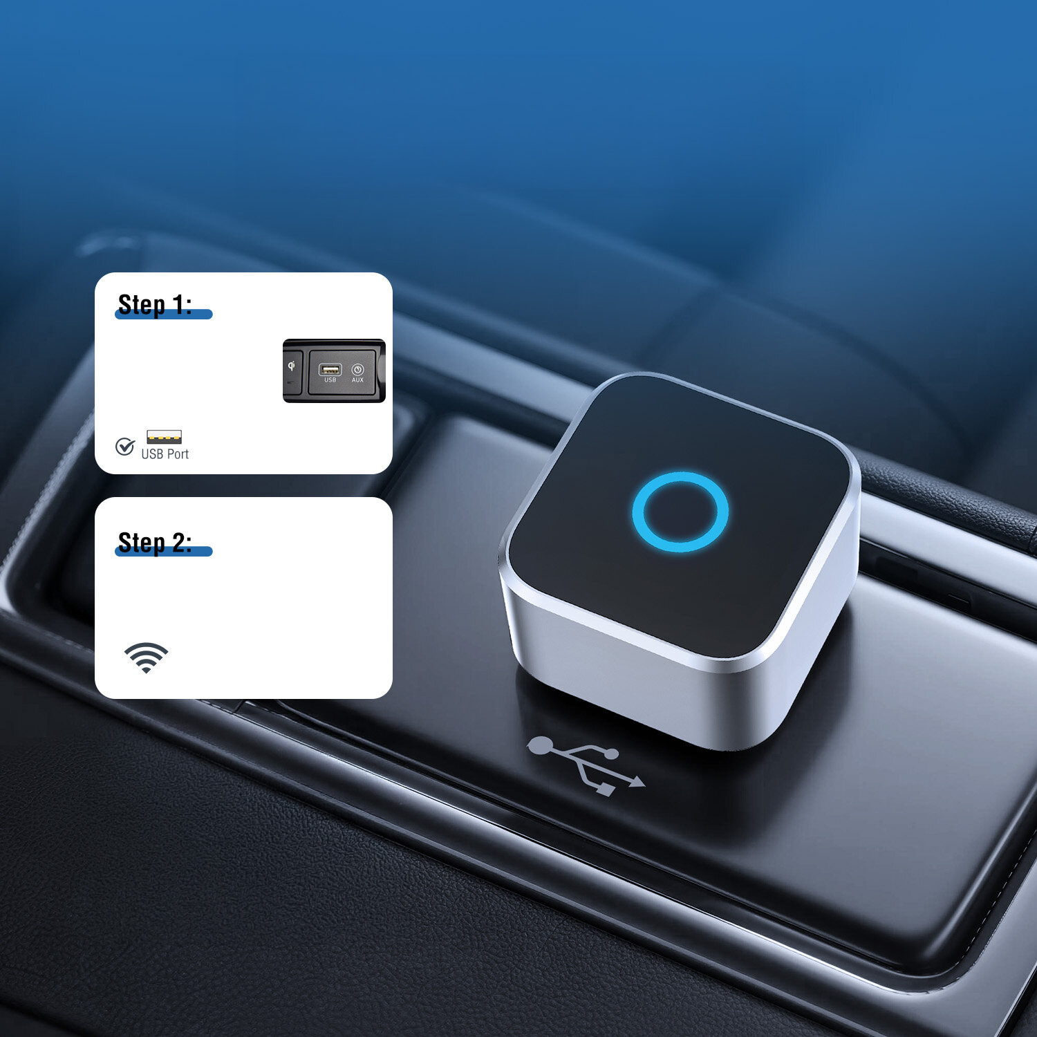 Bezprzewodowy adapter CarPlay / Android Auto, 4smarts USB-A + USB-C, Bluetooth 4.2 / WiFi 5 GHz, srebrny