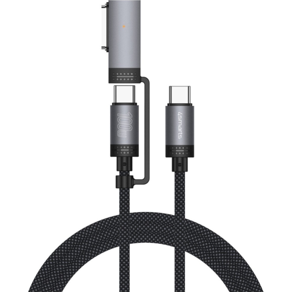 Czarny pleciony kabel 4smarts USB-C 100 W z magnetycznym odłączanym złączem