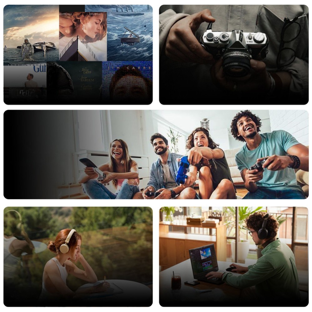 Grafika przedstawiająca zastosowania kabla 4smarts USB4 do filmów, fotografii, gier, muzyki i edycji wideo