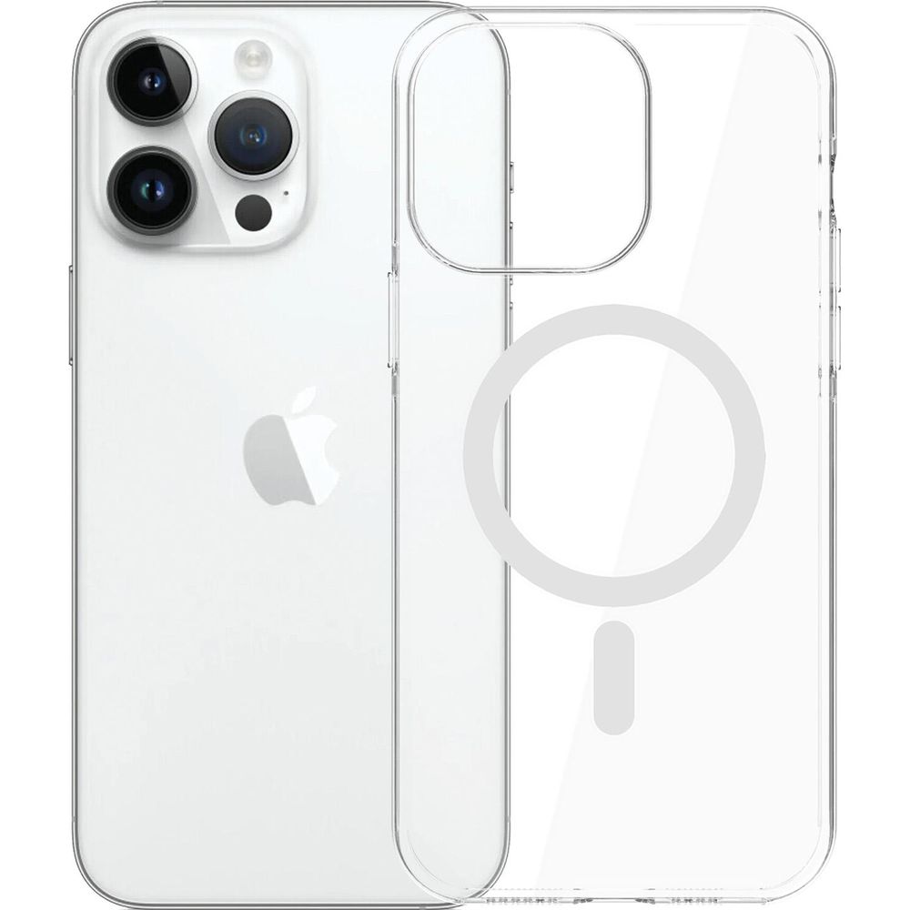 Etui 3mk EverClear MagCase do MagSafe do iPhone 14 Pro, przezroczyste z białym, stabilne mocowanie do MagSafe, komfortowe ładowanie