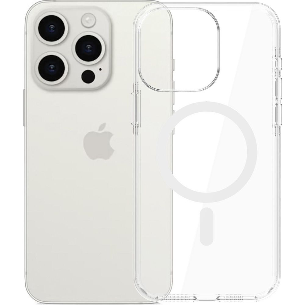 Etui 3mk EverClear MagCase do MagSafe do iPhone 15 Pro Max, przezroczyste z białym, stabilne mocowanie do MagSafe, komfortowe ładowanie