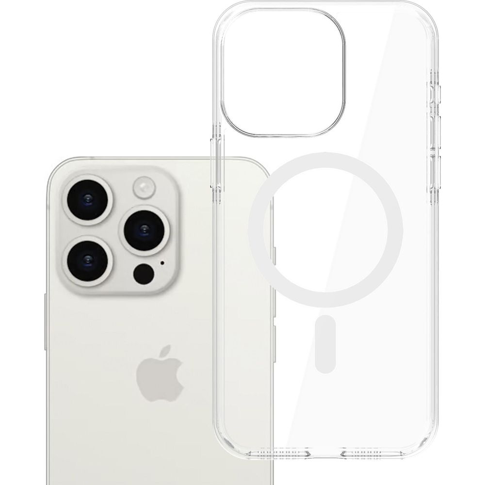 Etui 3mk EverClear MagCase do MagSafe do iPhone 15 Pro Max, przezroczyste z białym, ochrona przed upadkami Military Grade, solidne zabezpieczenie