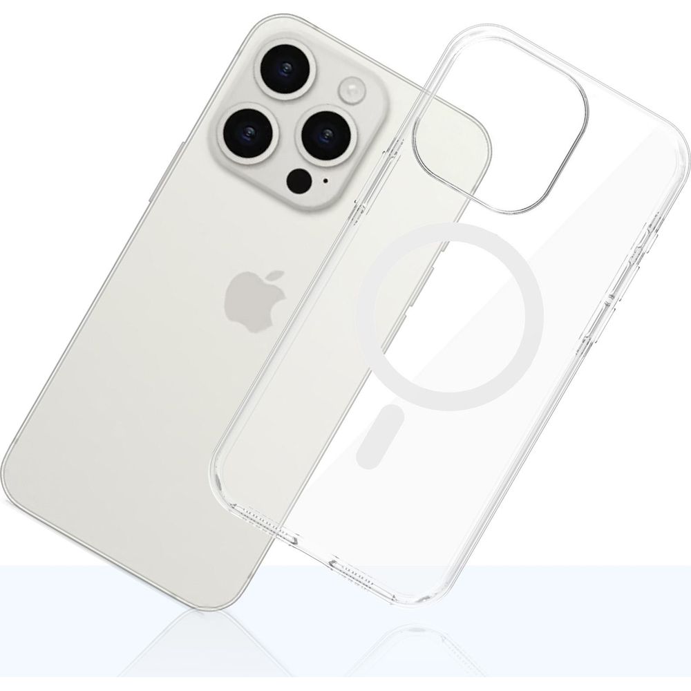Etui 3mk EverClear MagCase do MagSafe do iPhone 15 Pro Max, przezroczyste z białym, precyzyjne przyciski i wygodna obsługa, ergonomiczne krawędzie