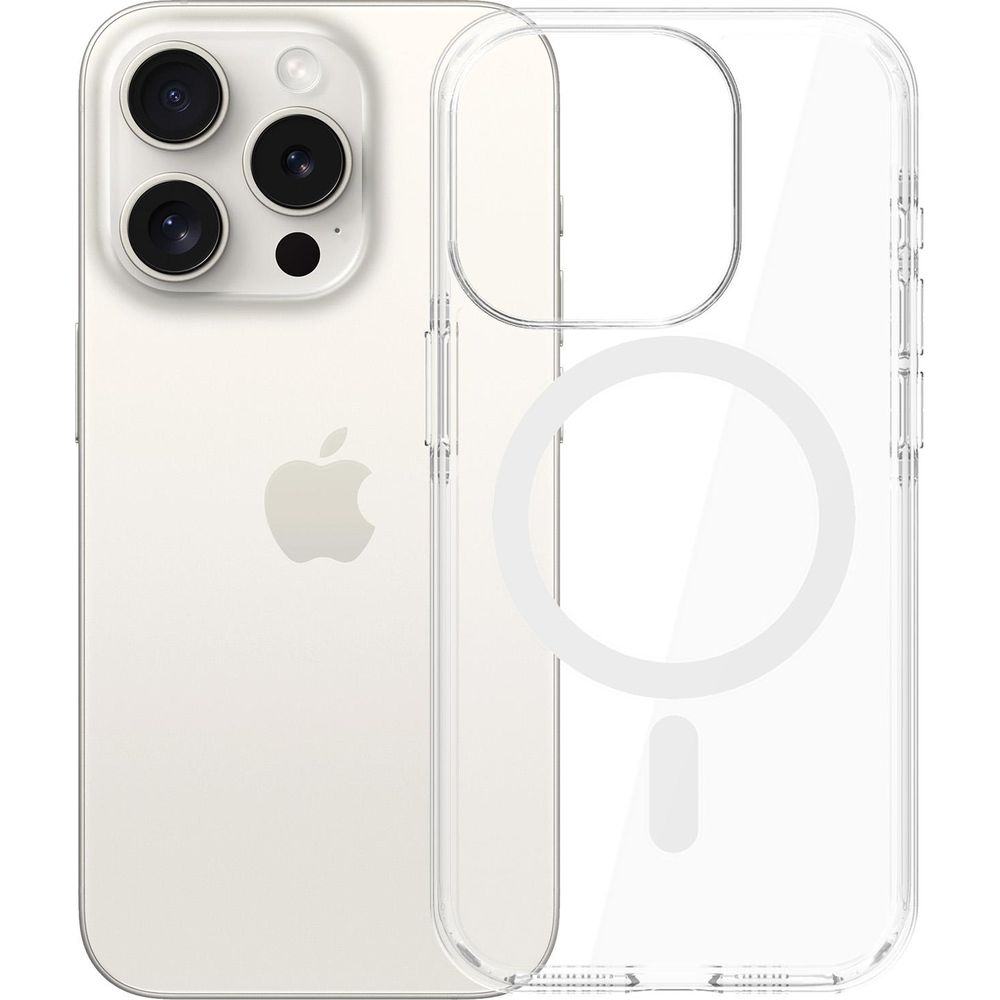 Etui 3mk EverClear MagCase do MagSafe do iPhone 15 Pro, przezroczyste z białym, stabilne mocowanie do MagSafe, komfortowe ładowanie