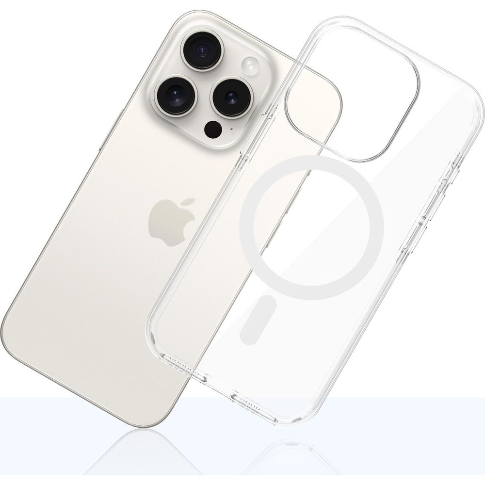 Etui 3mk EverClear MagCase do MagSafe do iPhone 15 Pro, przezroczyste z białym, precyzyjne przyciski i wygodna obsługa, ergonomiczne krawędzie