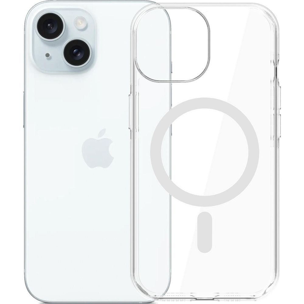 Etui 3mk EverClear MagCase do MagSafe do iPhone 15, przezroczyste z białym, stabilne mocowanie do MagSafe, komfortowe ładowanie