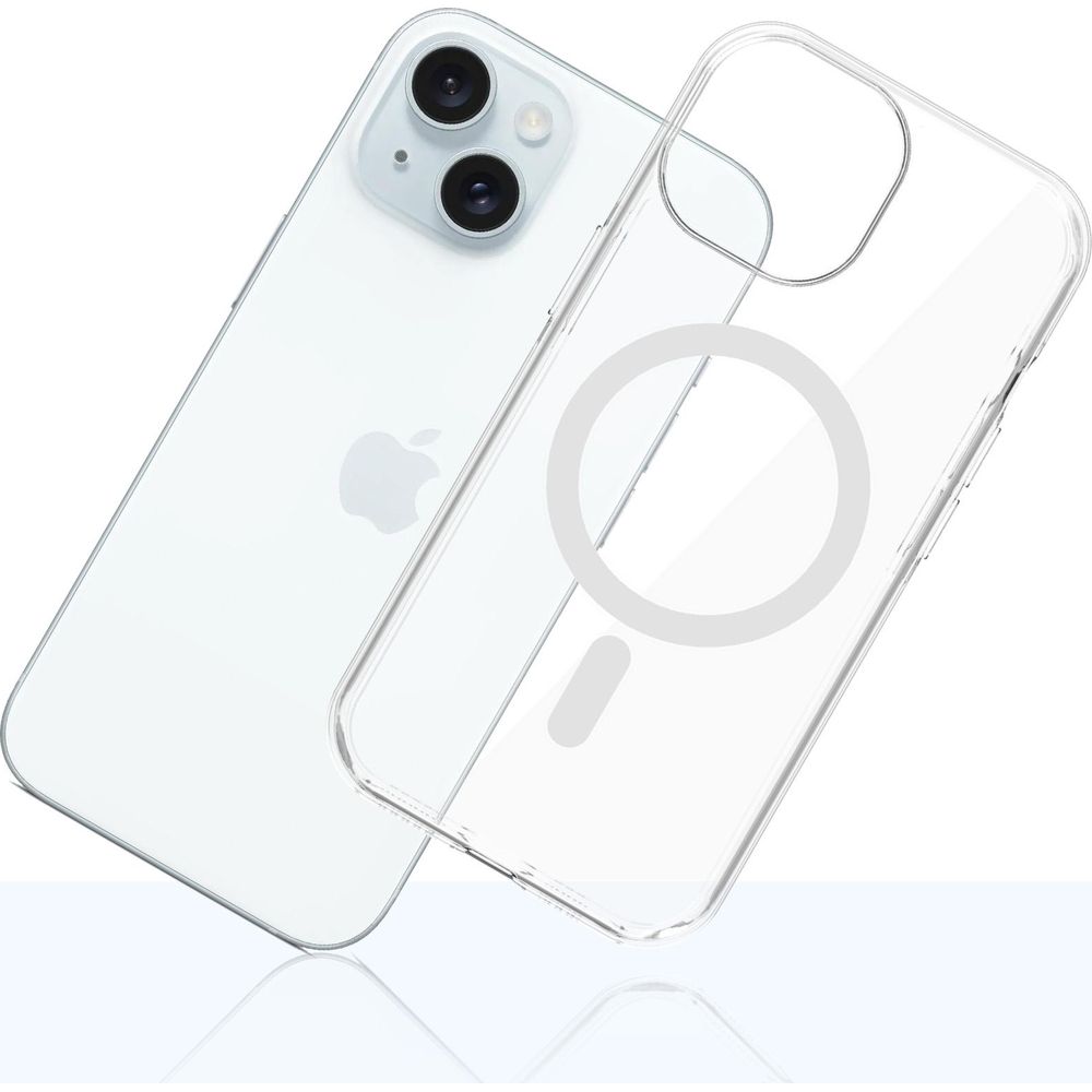 Etui 3mk EverClear MagCase do MagSafe do iPhone 15, przezroczyste z białym, precyzyjne przyciski i wygodna obsługa, ergonomiczne krawędzie