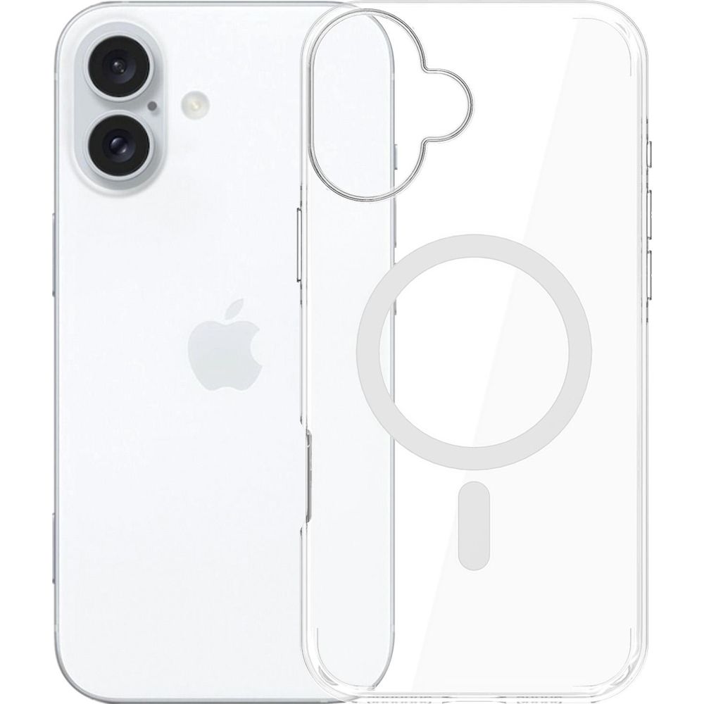 Etui 3mk EverClear MagCase do MagSafe do iPhone 16, przezroczyste z białym, stabilne mocowanie do MagSafe, komfortowe ładowanie