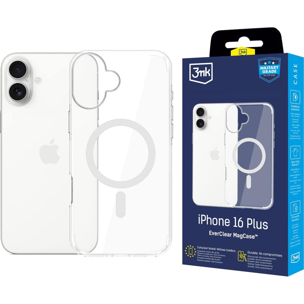 Etui 3mk EverClear MagCase do MagSafe do iPhone 16 Plus, przezroczyste z białym, przezroczyste etui kompatybilne z MagSafe, minimalistyczny design