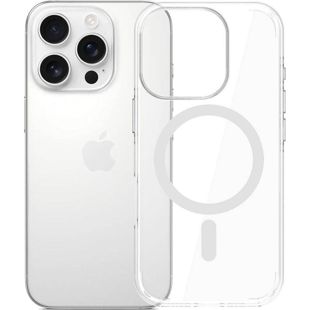 Etui 3mk EverClear MagCase do MagSafe do iPhone 16 Pro, przezroczyste z białym, stabilne mocowanie do MagSafe, komfortowe ładowanie