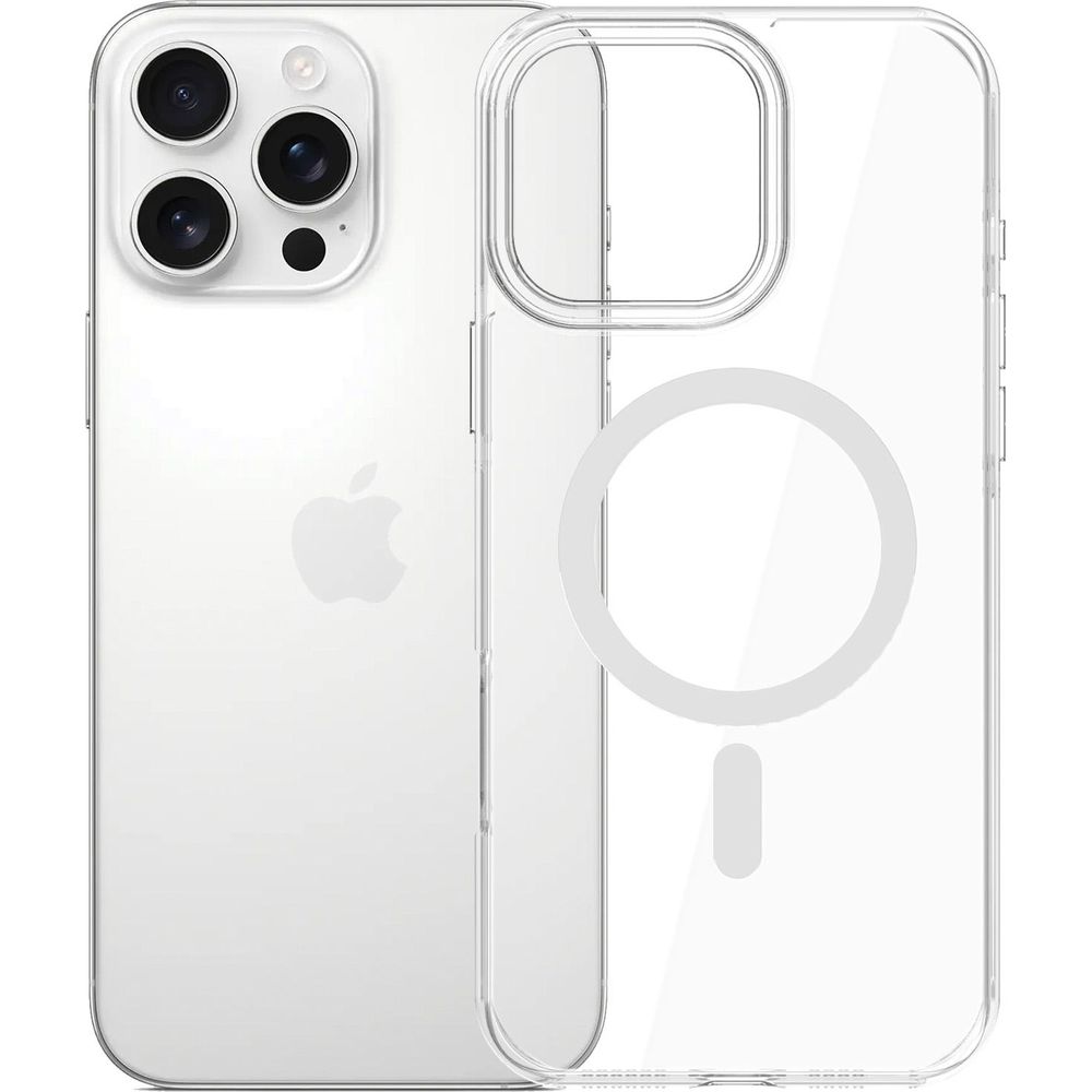 Etui 3mk EverClear MagCase do MagSafe do iPhone 16 Pro Max, przezroczyste z białym, stabilne mocowanie do MagSafe, komfortowe ładowanie