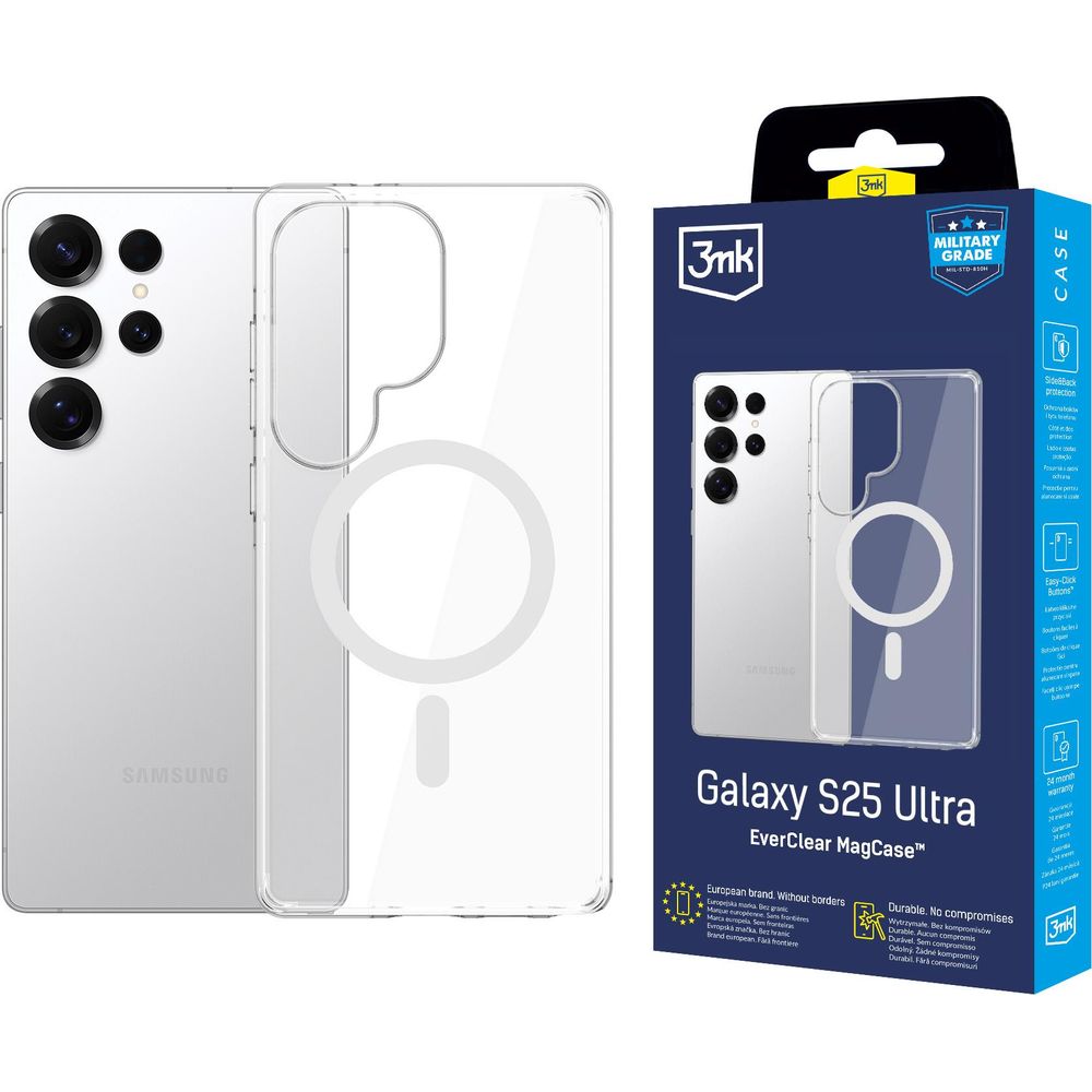 Etui 3mk EverClear MagCase do MagSafe do Galaxy S25 Ultra, przezroczyste z białym, przezroczyste etui kompatybilne z MagSafe, minimalistyczny design