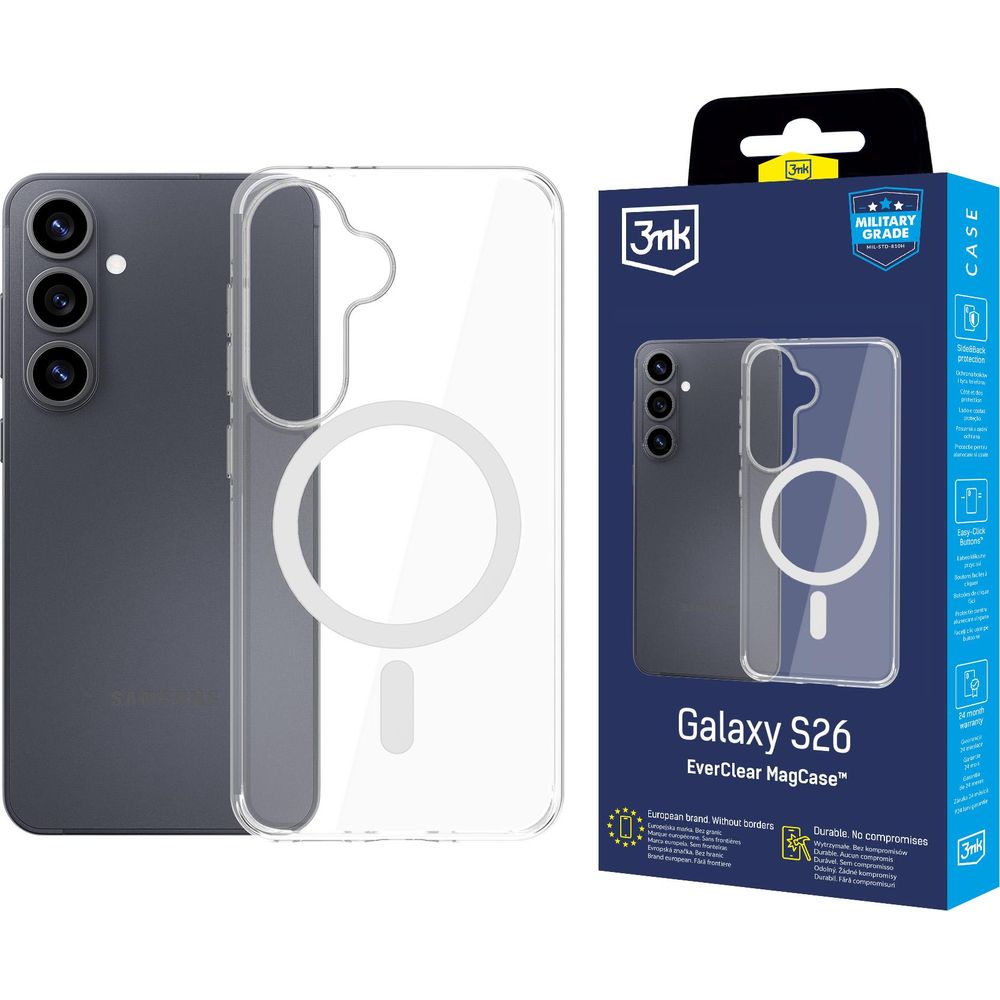 Etui 3mk EverClear MagCase do MagSafe do Galaxy S26, przezroczyste z białym, przezroczyste etui kompatybilne z MagSafe, minimalistyczny design