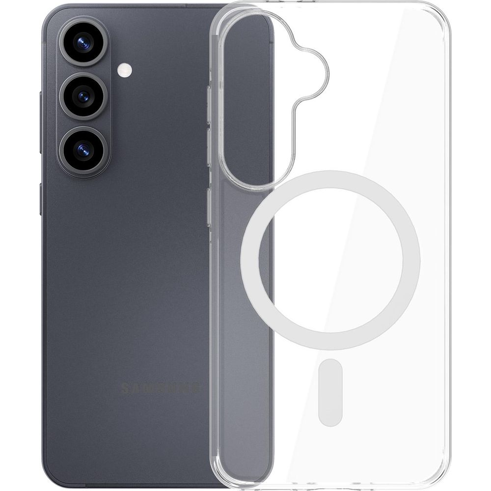 Etui 3mk EverClear MagCase do MagSafe do Galaxy S26, przezroczyste z białym, stabilne mocowanie do MagSafe, komfortowe ładowanie