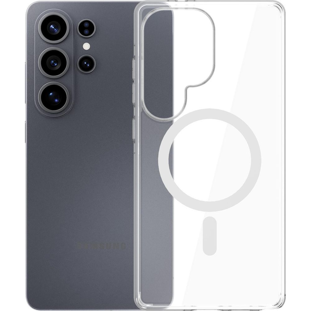 Etui 3mk EverClear MagCase do MagSafe do Galaxy S26 Ultra, przezroczyste z białym, stabilne mocowanie do MagSafe, komfortowe ładowanie