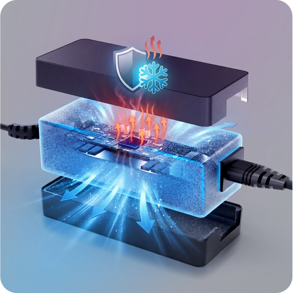 3mk HARDY® Laptop Power Adapter™, chłodzony technologią CoolPad z izolacją Mylarową, solidny, czarny
