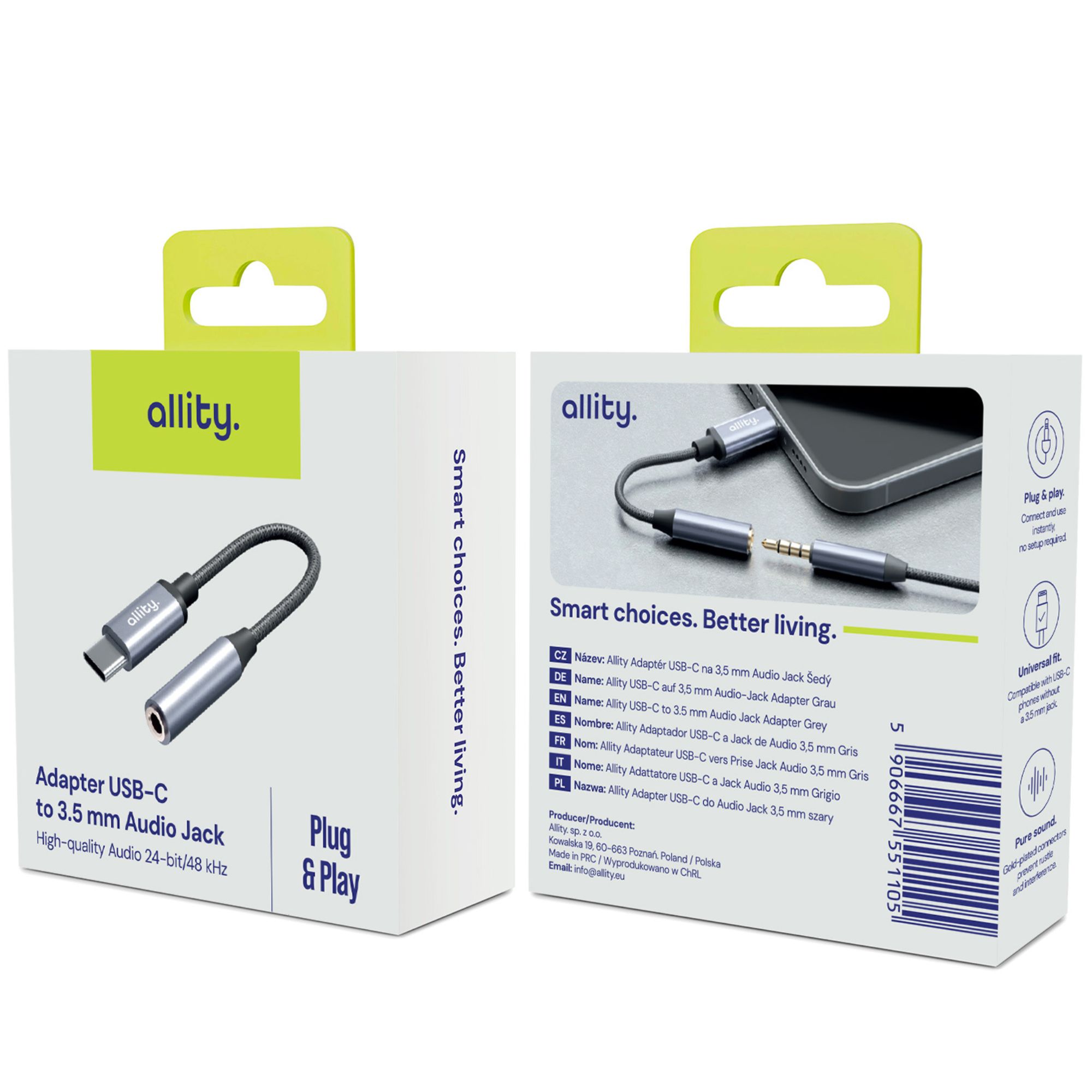 Adapter audio Allity ABA-200 z USB-C do Minijack 3.5 mm