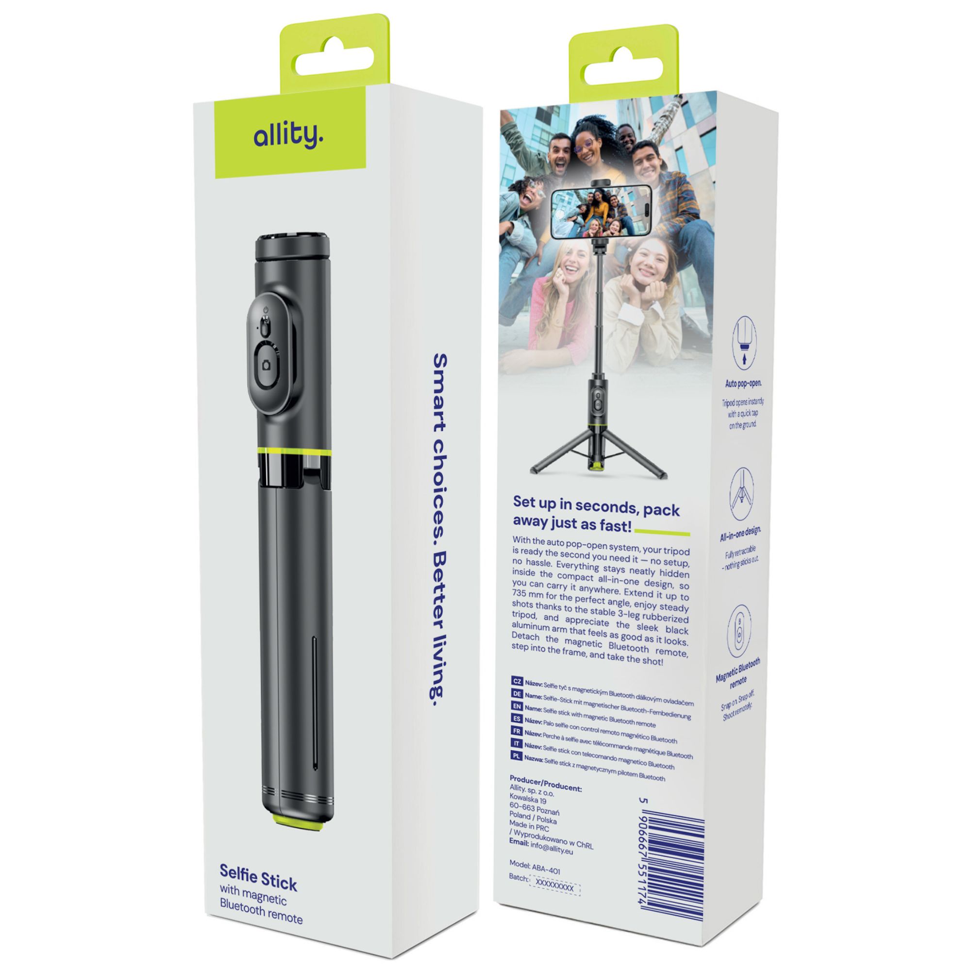 Selfie stick Allity ABA-401 Bluetooth, czarny