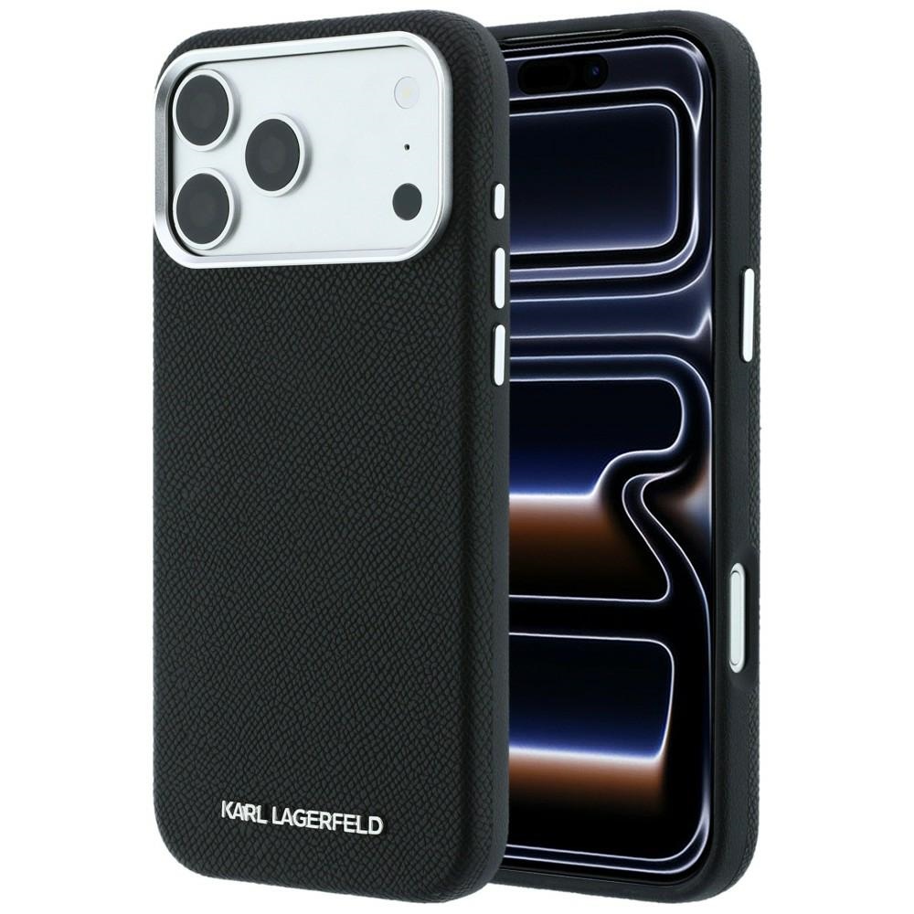 Karl Lagerfeld Grained Elongated Logo designerska obudowa zabezpieczająca telefon modne etui ochronne plecki czarne