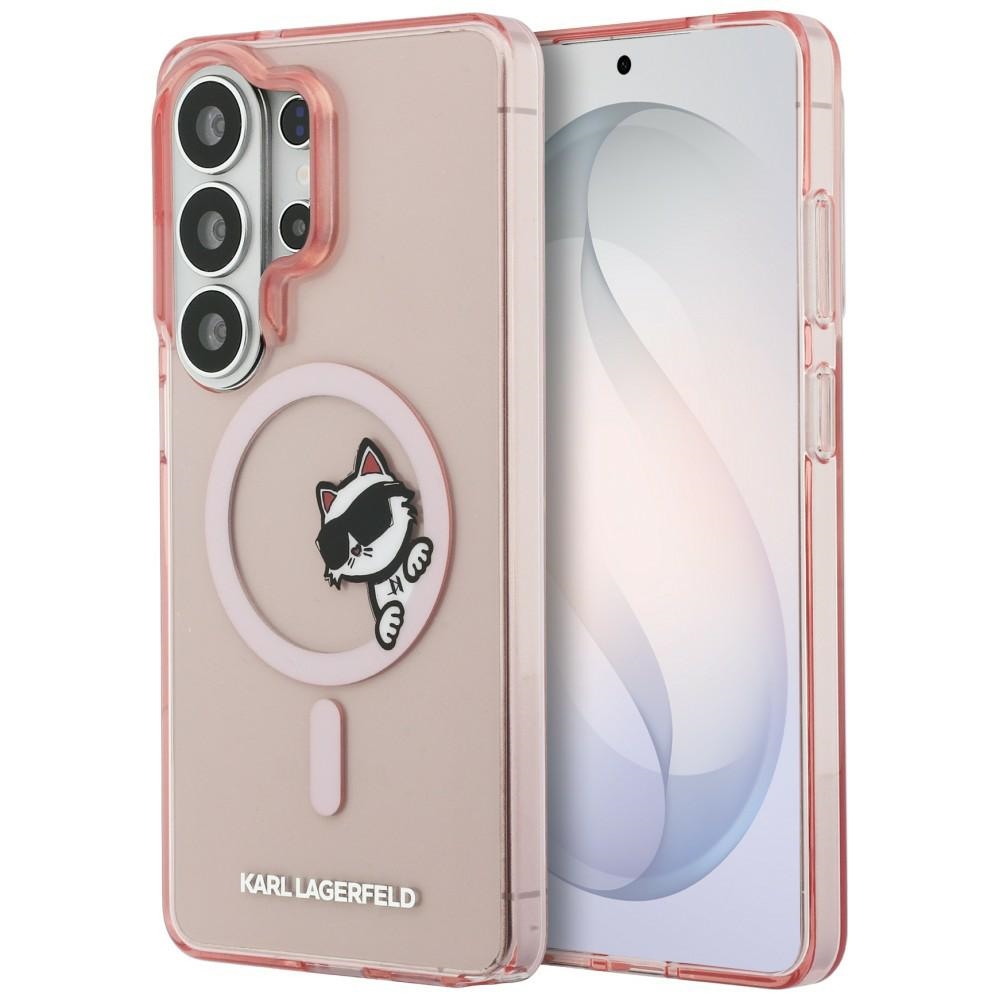 Karl Lagerfeld IML Print MagSafe, etui ochronne MagSafe, designerski wygląd, luksusowe, półprzezroczyste różowe z kotką Choupette