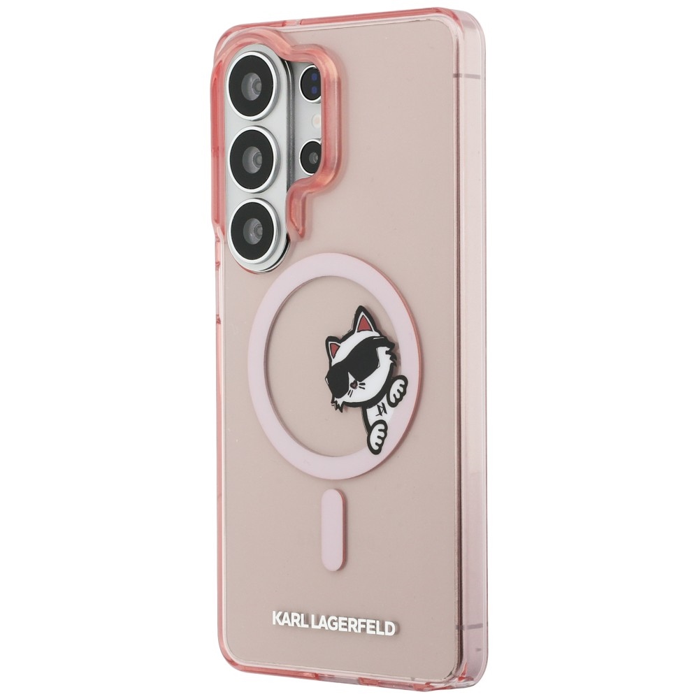 Karl Lagerfeld IML Print MagSafe, ochrona przed wstrząsami i upadkiem, zabezpieczenie telefonu, półprzezroczyste różowe z kotką Choupette