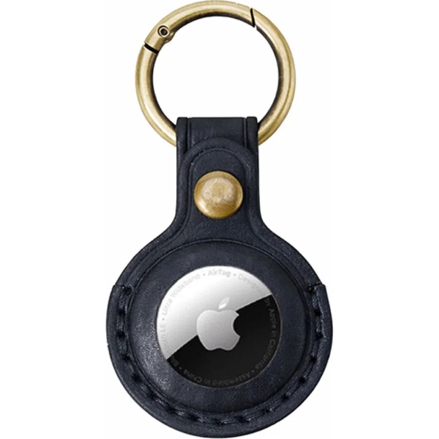 Skórzany brelok AirTag Leather Keychain A6 z metalowym karabińczykiem do kluczy i bagażu, czarny