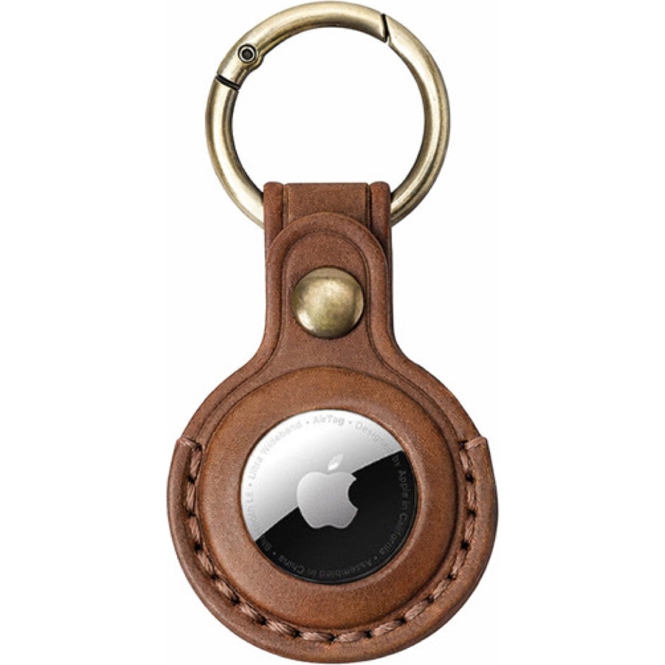 Skórzany brelok AirTag Leather Keychain A6 z metalowym karabińczykiem do kluczy i bagażu, brazowy
