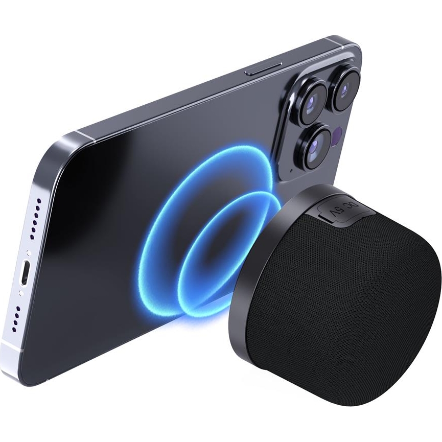 Musthavz MagBoom czarny, kompaktowy głośnik bezprzewodowy MagSafe o mocy 5 W z Bluetooth 5.3