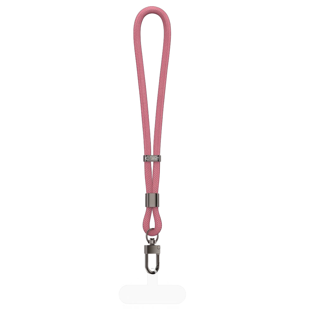 Tech-Protect C11S Rope Wrist Strap, smycz do telefonu z metalowym obrotowym karabińczykiem, różowa