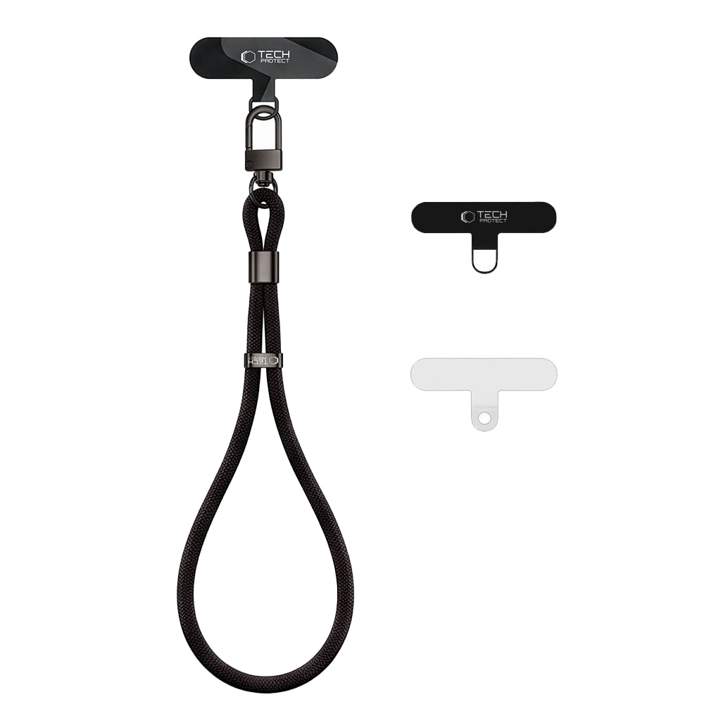 Tech-Protect C11S Rope Wrist Strap, pleciona smycz na nadgarstek do telefonu, czarny