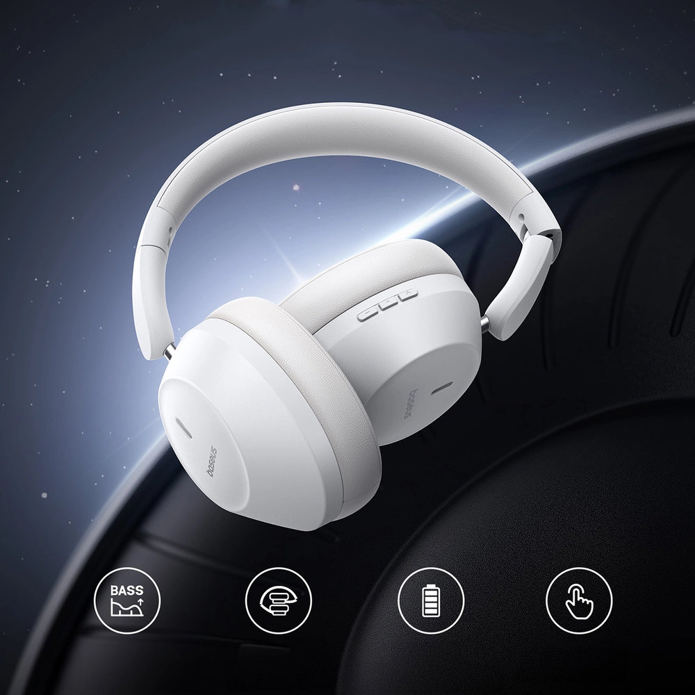 Baseus Bass 30 Max Bluetooth Headphones, Bluetooth 5.3 AUX stabilne połączenie niskie opóźnienie, białe