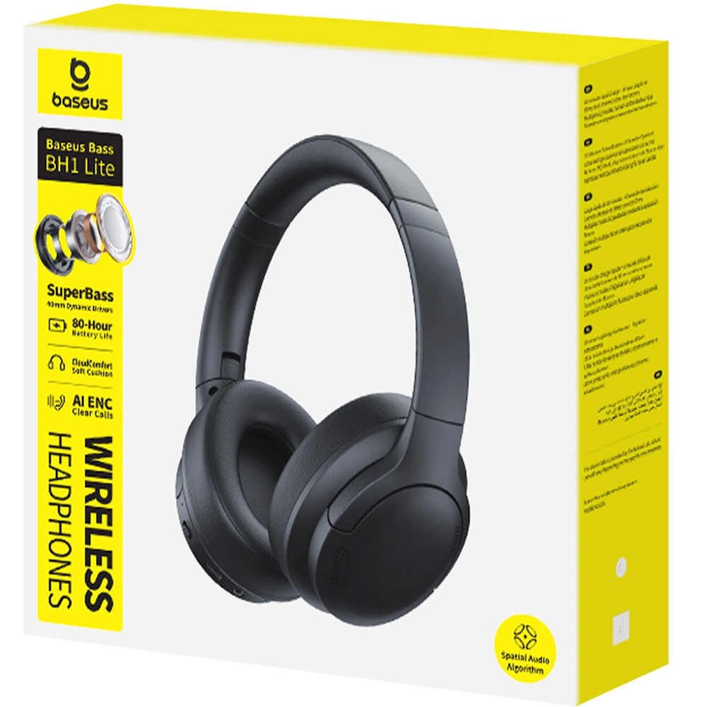 Bezprzewodowe słuchawki nauszne Baseus Bass BH1 Lite, Bluetooth 6.0, czarne