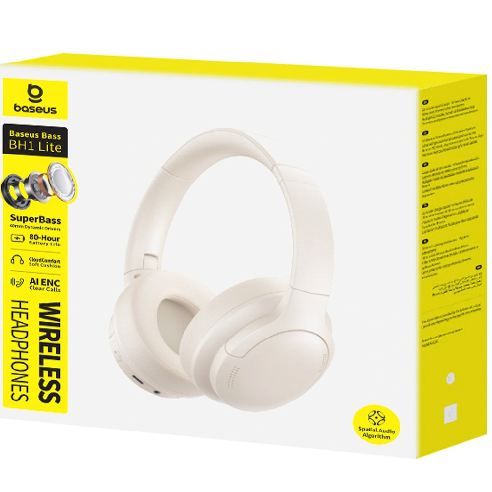 Bezprzewodowe słuchawki nauszne Baseus Bass BH1 Lite, Bluetooth 6.0, białe