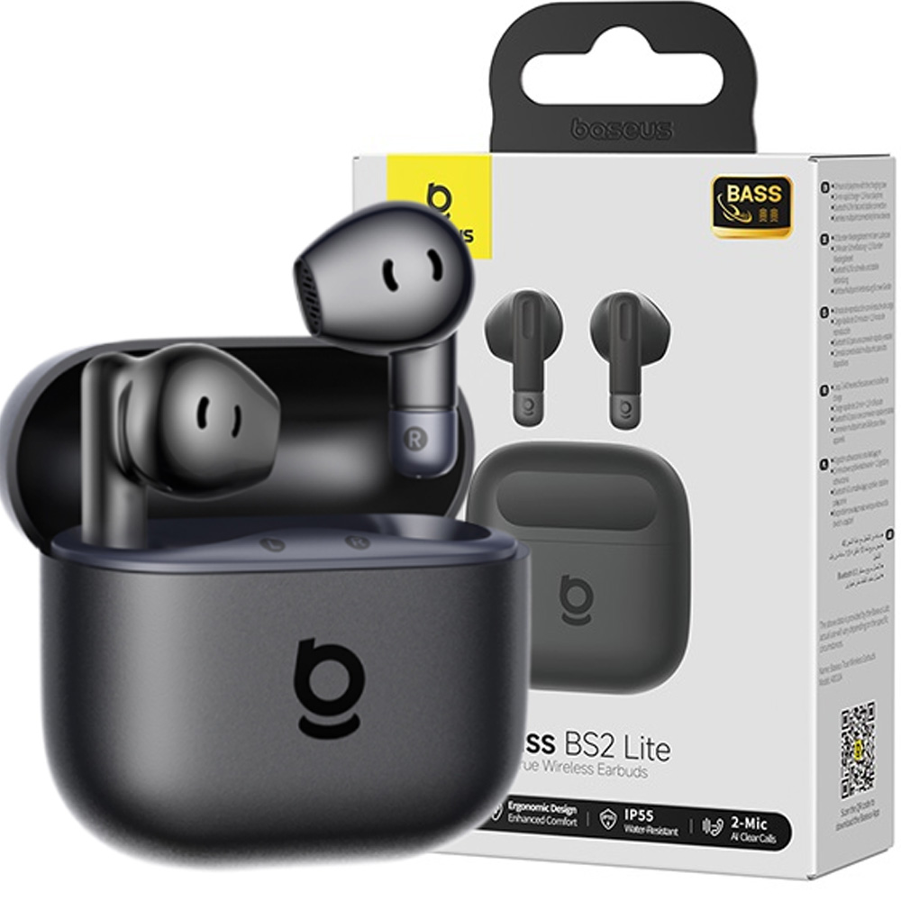 Słuchawki douszne bezprzewodowe Baseus Bass BS2 Lite TWS, Bluetooth 6.0, IP55, czarne