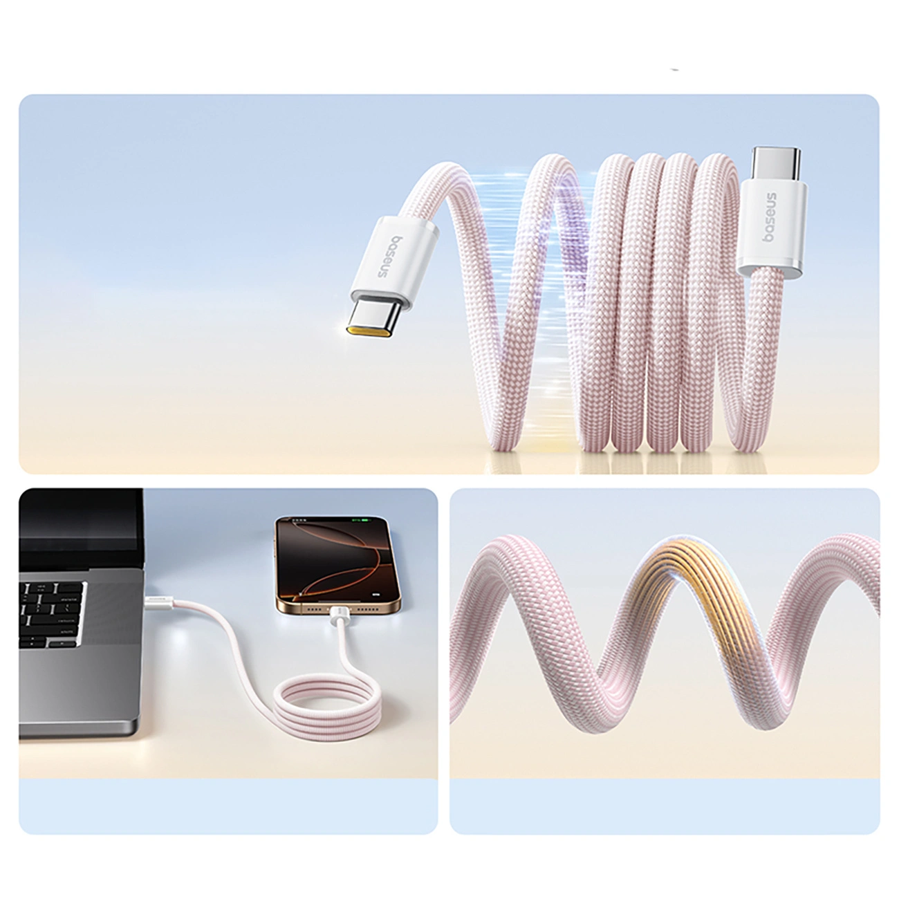 Kabel magnetyczny z oplotem USB-C - USB-C, Baseus Dynamic 4 Pro 100W PD, 1 m, różowy