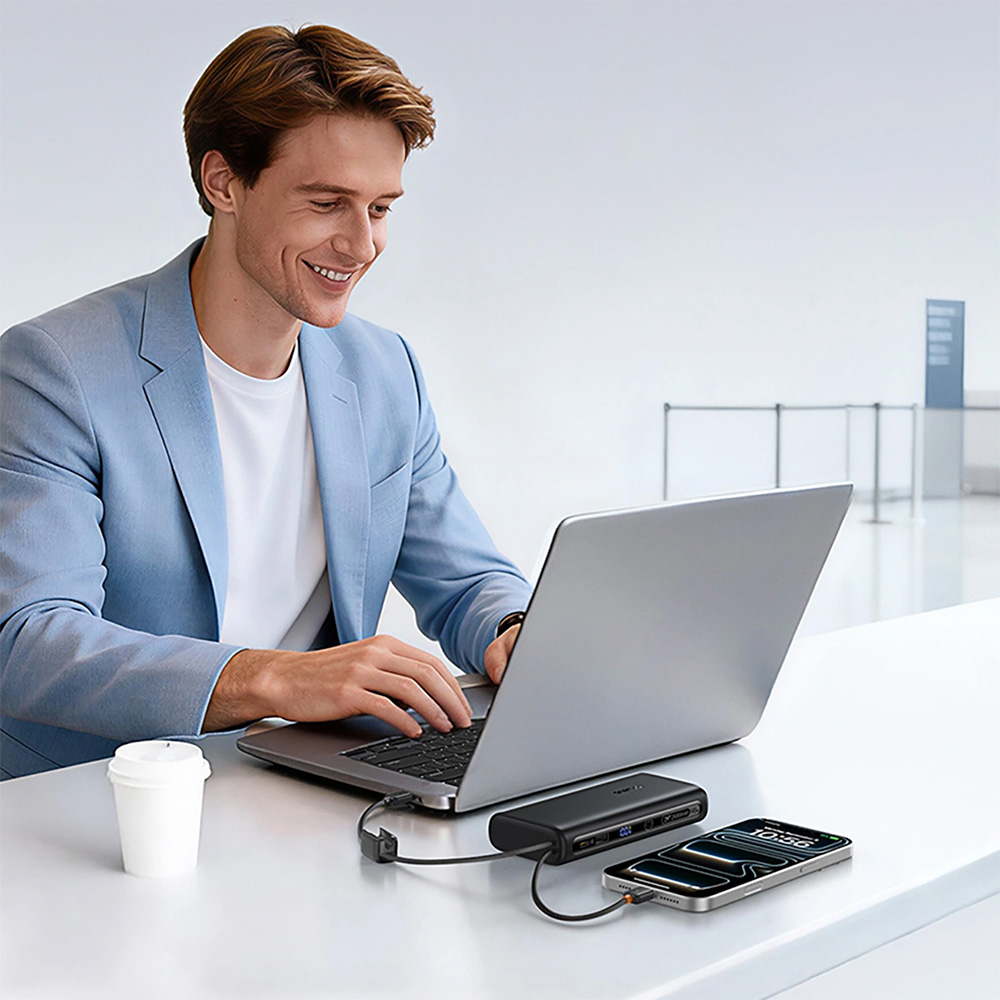 Powerbank Baseus EnerFill FC41 25000mAh, 145W, USB-A, USB-C, z wbudowanym kablem 2x USB-C, czarny