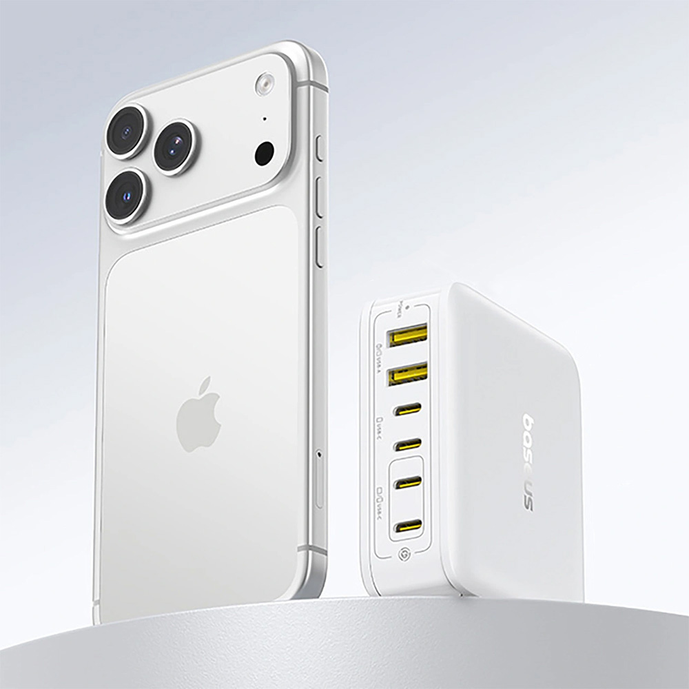 Stacja ładująca GaN, ładowarka biurkowa 120W 4x USB-C / 2x USB-A, Baseus EnerFill FH21, biała