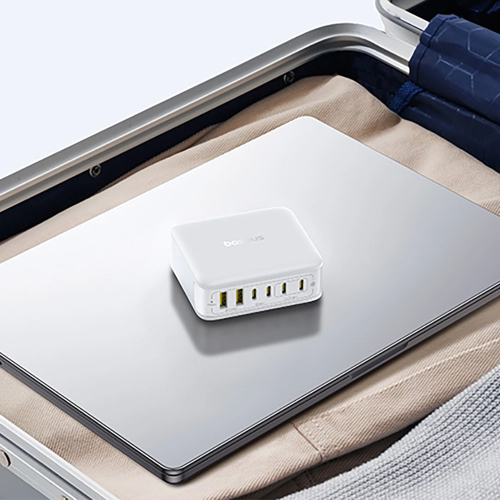 Stacja ładująca GaN, ładowarka biurkowa 120W 4x USB-C / 2x USB-A, Baseus EnerFill FH21, biała