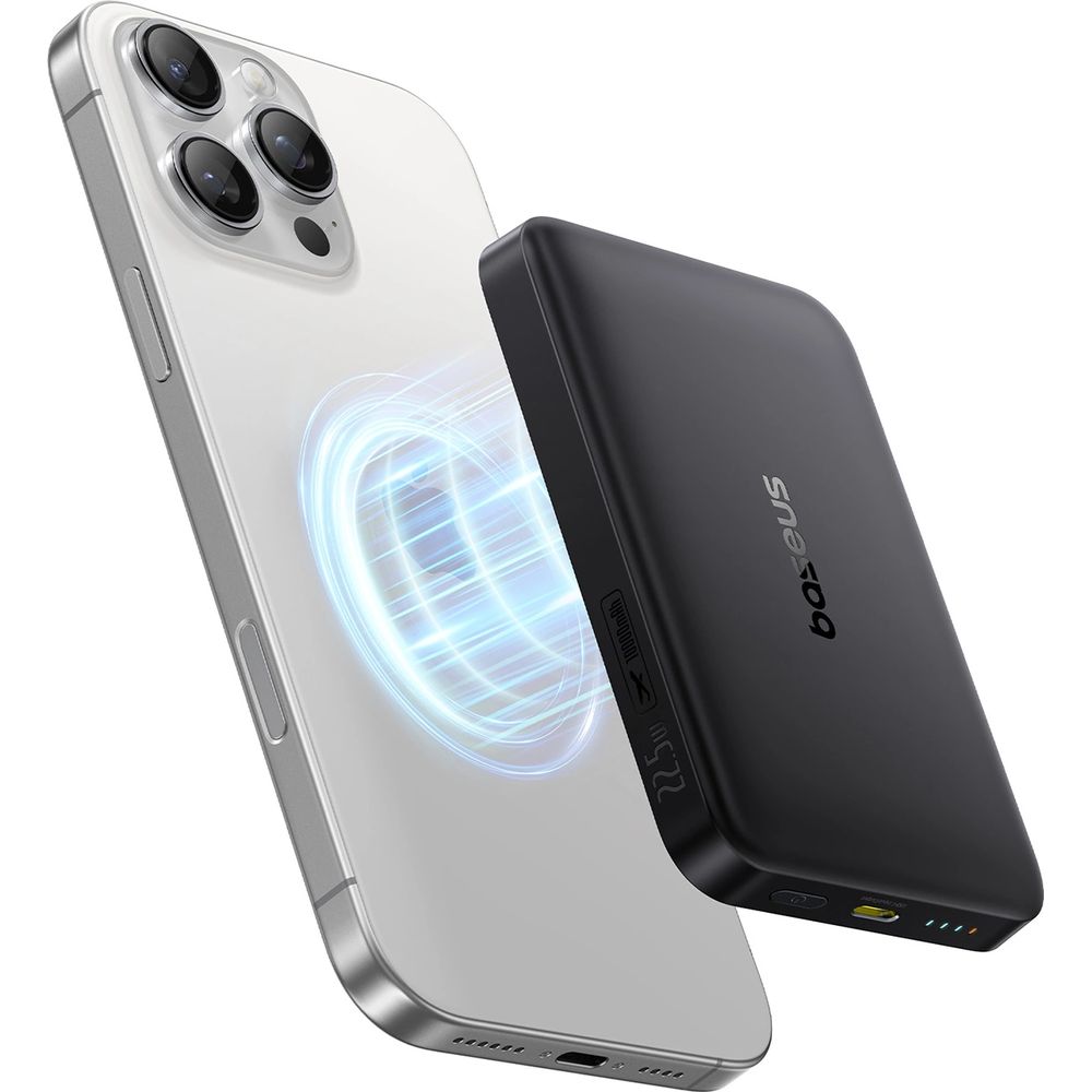 Powerbank indukcyjny Baseus EnerFill FM12 do MagSafe, Qi2 15W, USB-C 22.5W, 10 000mAh + kabel USB-C, czarny, magnes MagSafe, wygodna obsługa ekranu, mocna przyczepność