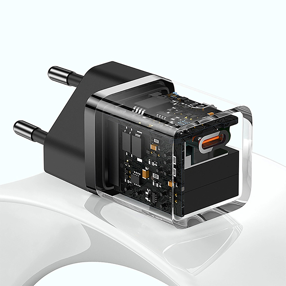 Ładowarka sieciowa Baseus GaN5 Fast Charger Mini, 30W, 1x USB-C + kabel z oplotem USB-C, czarna