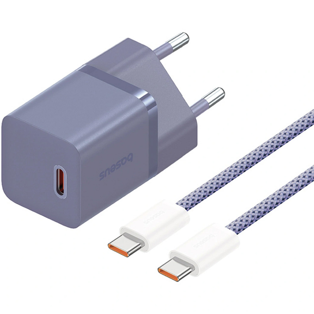Ładowarka sieciowa Baseus GaN5 Fast Charger Mini, 30W, 1x USB-C + kabel z oplotem USB-C, fioletowa